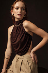 Ruched Backless Top-Brown